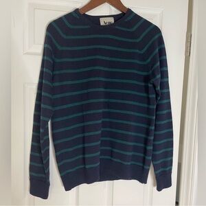 ACNE STUDIOS WOOL mid- WEIGHT CREWNECK SWEATER IN NAVY/GREEN STRIPES